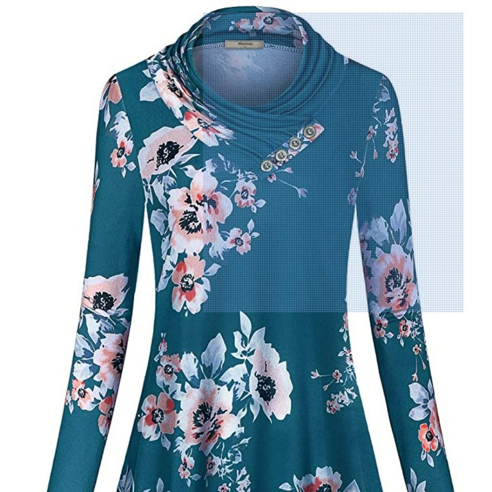 Miusey Women's Long Sleeve Cowl Neck Tunic Top Blouse Long Sleeve Size S